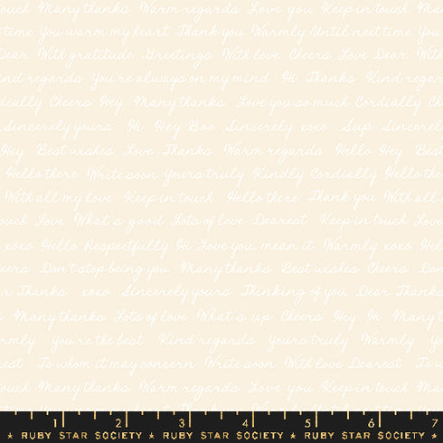 Salutations Hello Goodbye Writing in Natural RS1096 11 - Ruby Star Society Sold by the Half Yard